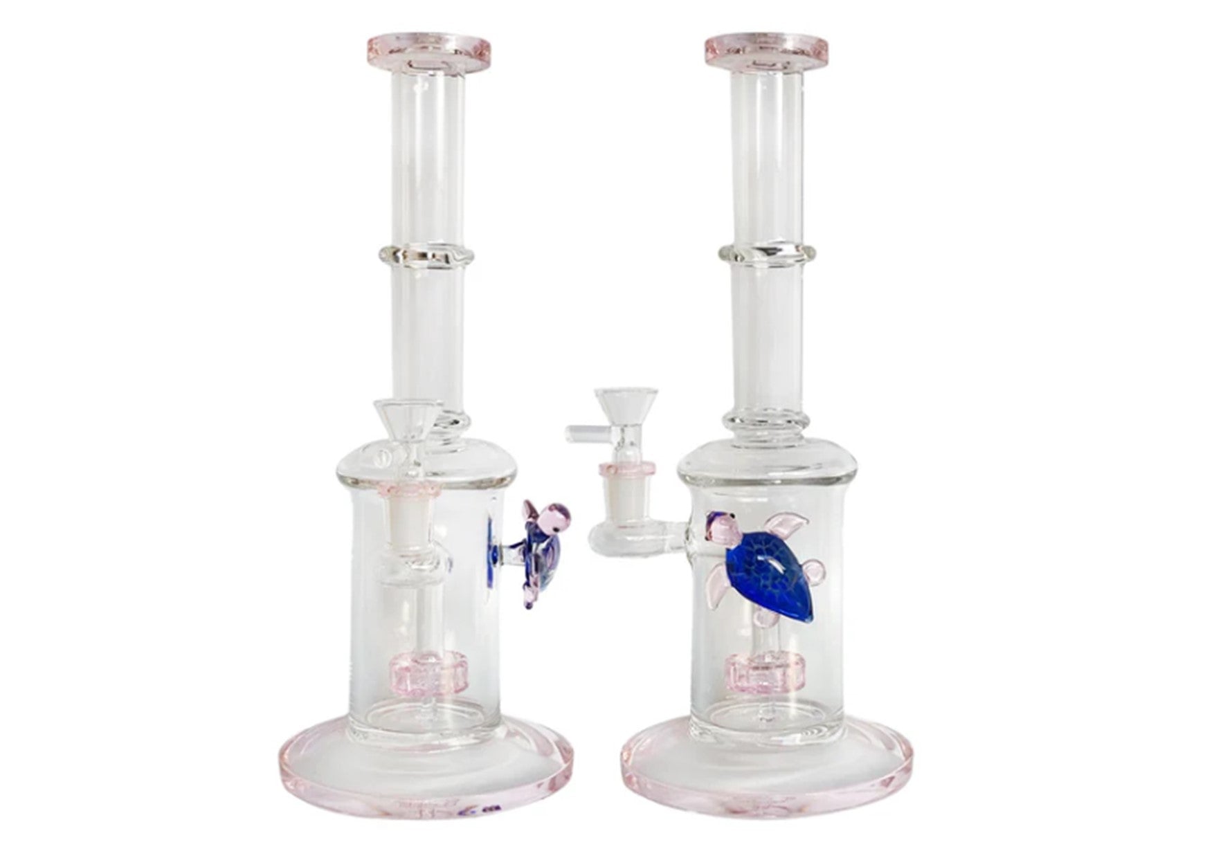 Stone Age | Water Bubbler/Percolator | Slotted Disc 32cm (14mm) Pink w/ Blue Turtle